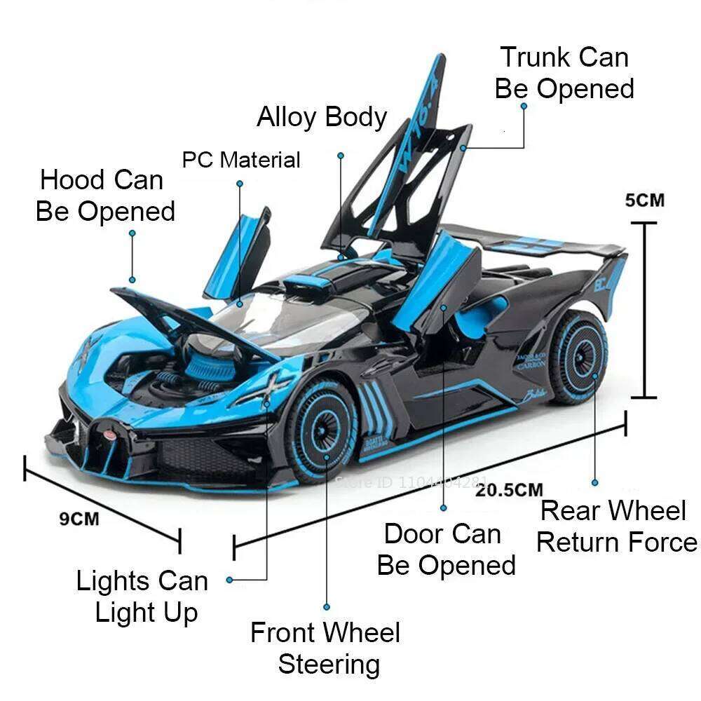 1:24 Bolide Atlantic Model Diecast Alloy Children Toys Sports Car Doors Opened Sound Light Pull Back Vehices Exquisite Gifts Z260306