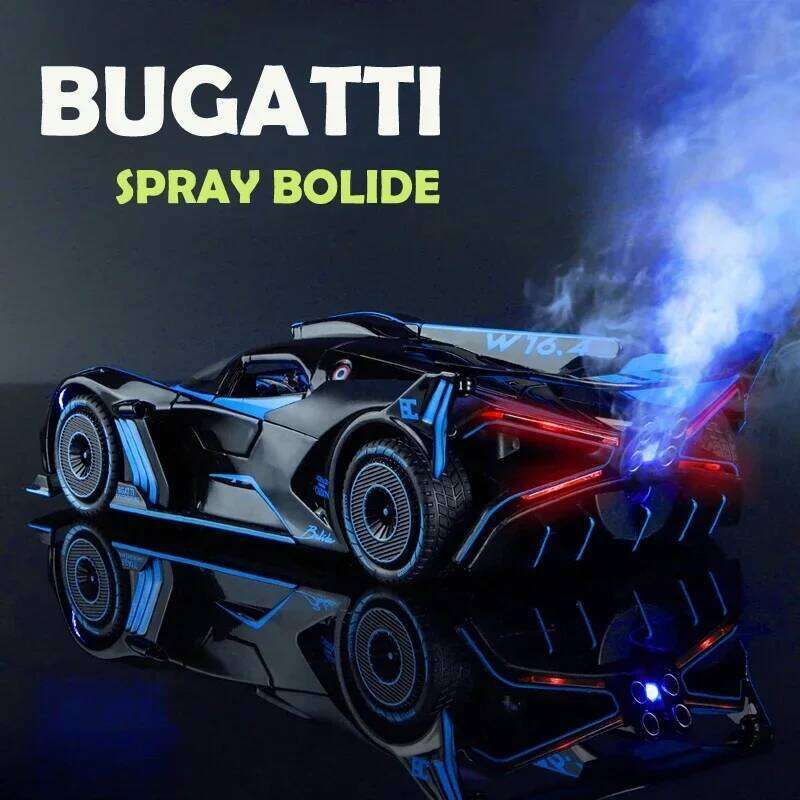 Spray 1/24 Bugatti Bolide Supercar Alloy Model Sound Light Diecast Vehicle Boy Car Toy Gift Collectable Miniature Home Decor Z260306