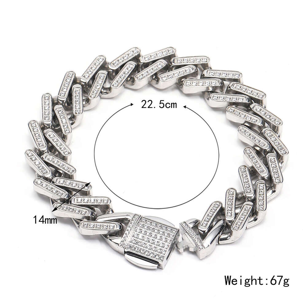 European American cross-border hip-hop Cuban chain bracelet with diamonds for men and women, titanium steel 18k gold high-quality versatile jewelry