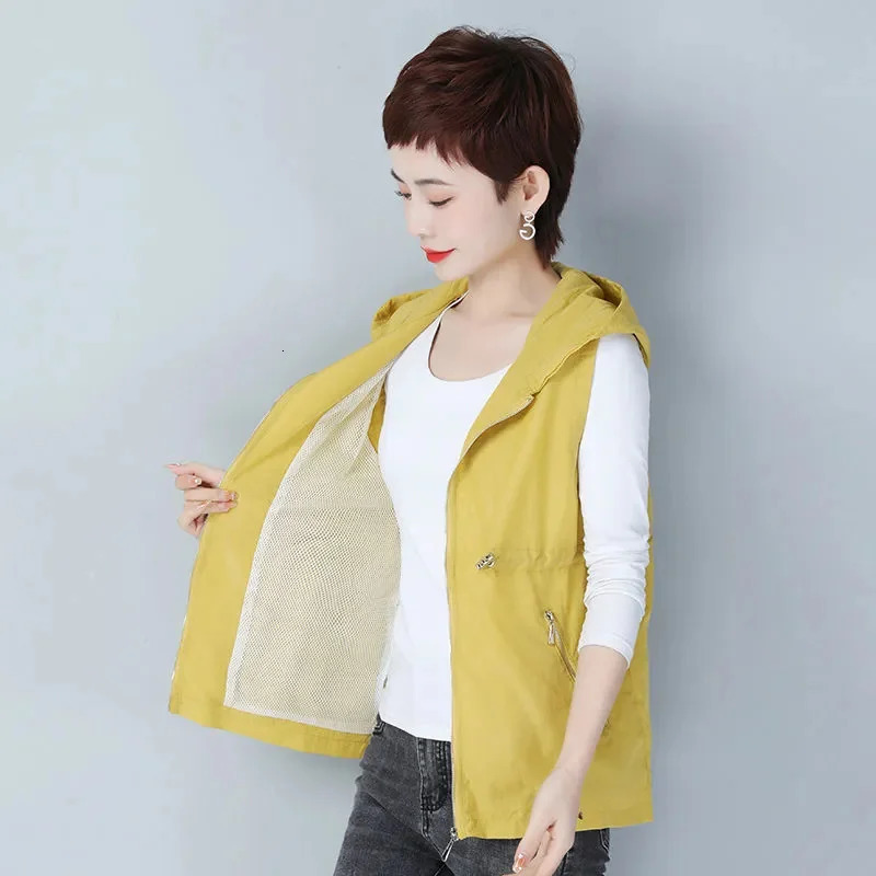 Thin Summer Womens Vest Jacket Short Hooded Sleeveless Coat Female Solid color Casual Liner Waistcoat Jackets Tops 260306