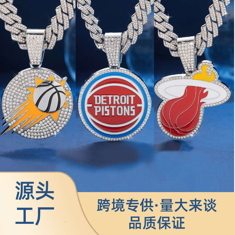 Amazon's new alloy basketball pendant necklace with full diamond inlay and oil drip design, high-quality hip-hop style, exclusively for cross-bor