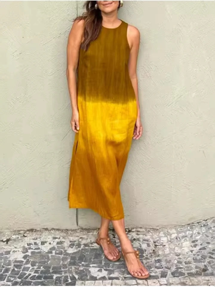 Elegant Gradient Dress Womens o Neck Sleeveless Dress Fashion Loose Vacation Dresses 260306