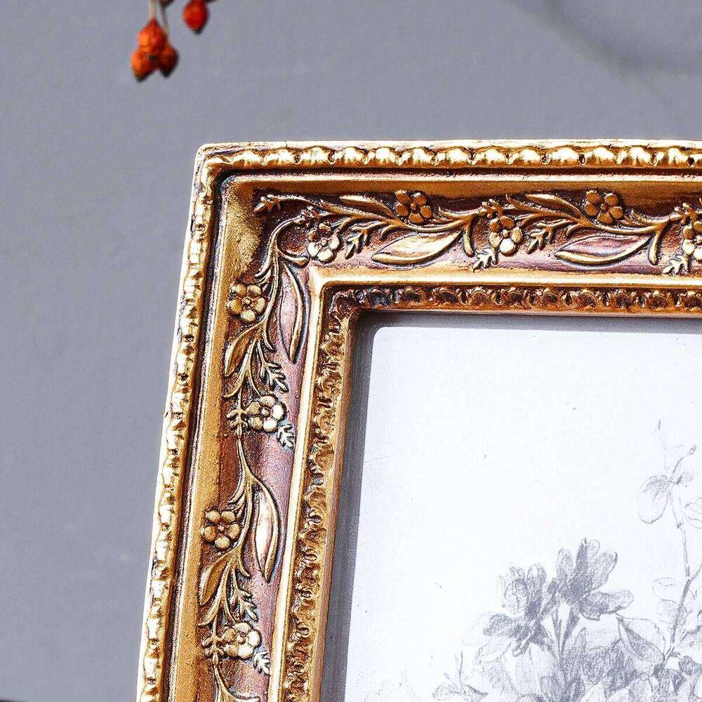 1PC, golden retro photo display frame, resin material three-dimensional pattern decorative frame H260306
