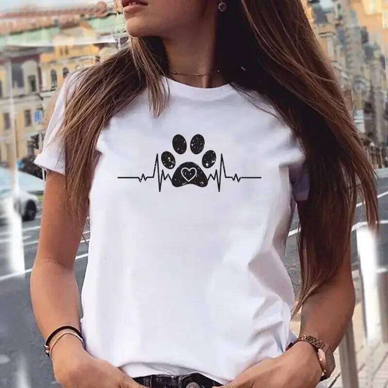 Women T-shirts Love Trend Style Dog Paw Cartoon Animal Pet 90s Summer Graphic Print Female Stylish T Top Shirt Girl Tee T-Shirt XJ260306 XJ260306