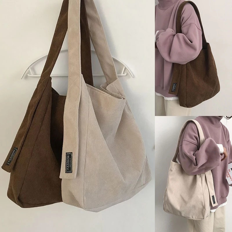 Retro Multifunctional Shoulder Bag Large Capacity Corduroy Shoulder Bag Fashion Portable Travel Canvas Bag 260306