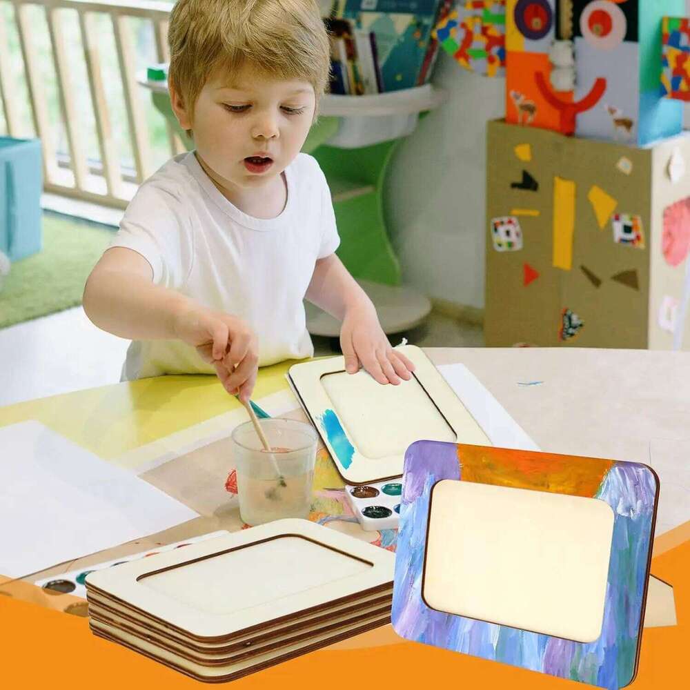 15/6pc wood craft DIY unfinished standing photo frames, wooden decorations H260306