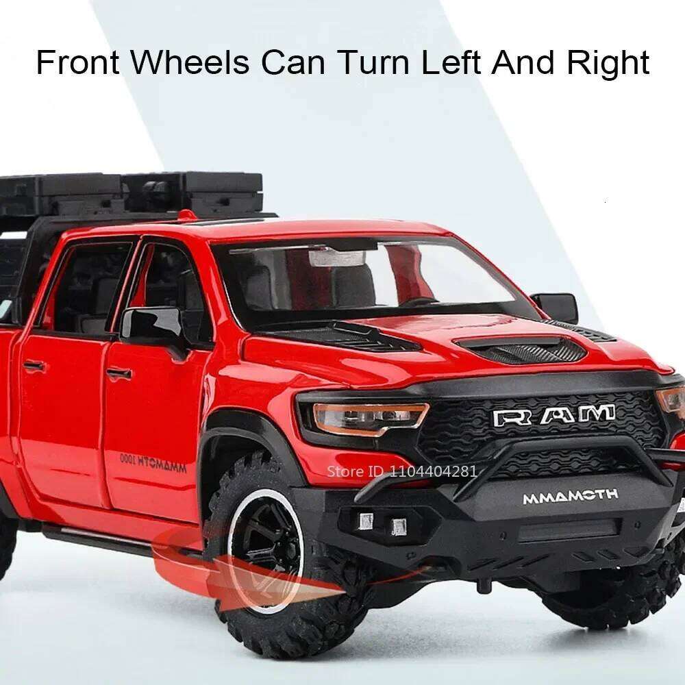1:32 Mammoth RAM Alloy Miniature Model Diecast Pickup Toys with Sound Light Pull Back Doors Opened Metal Vehice for Boy Toy Gift Z260306