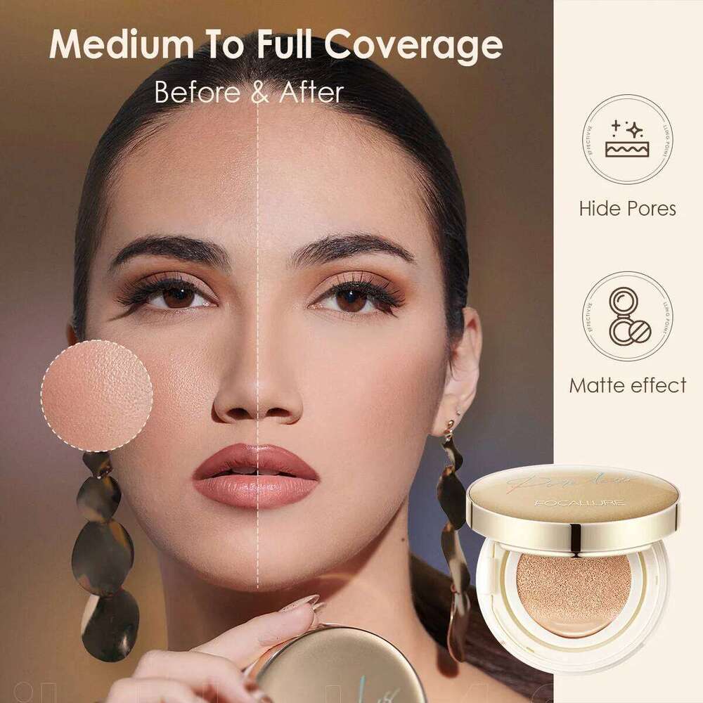 FOCALLURE Air Cushion Waterproof Matte Base Poreless High Coverage Face Cream Nutritious Smooth Foundation Makeup 26L0306