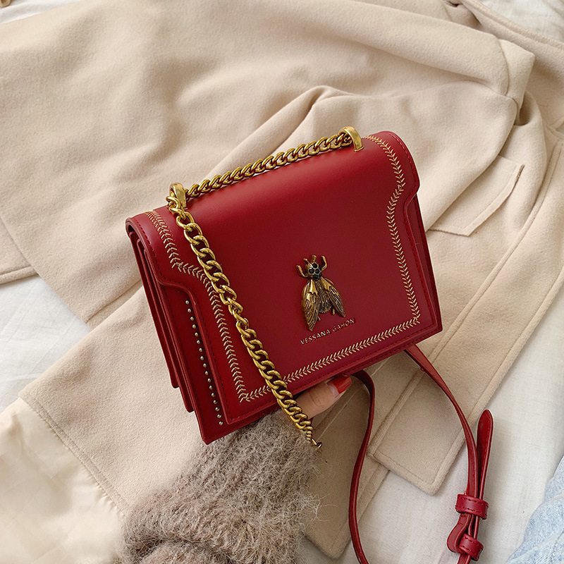 Autumn Winter Bag Crossbody Bag Women High-end Light Luxury Vintage Bee Shoulder Bag Chain Small Square Designer Bag Bag Color-blocking Luxury Bag Com