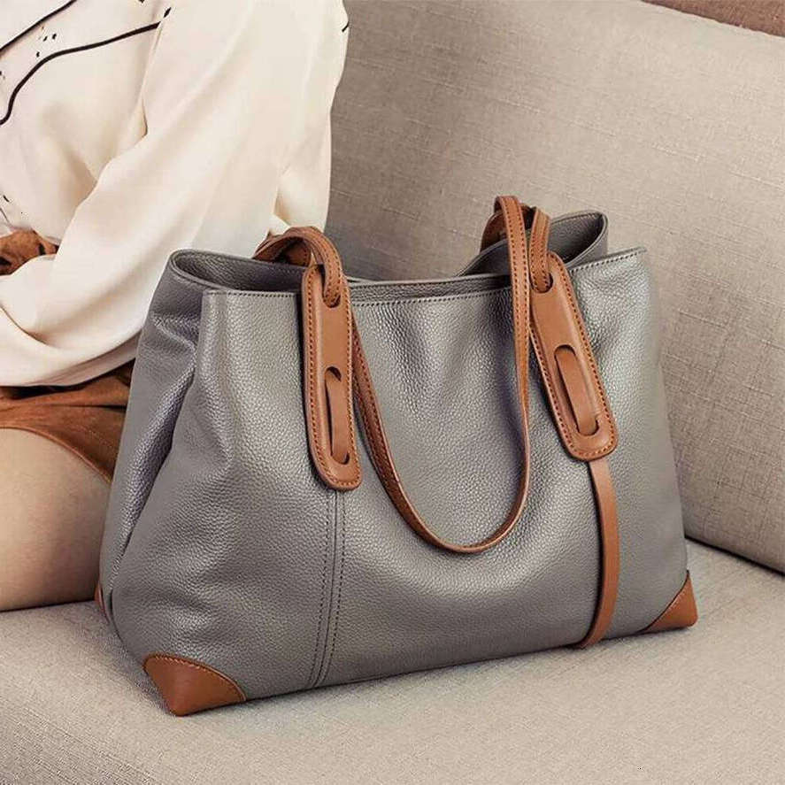 OLOEY 2025 Winter Spring Lichee Genuine Leather Women Shoulder Handbag Large Capacity Soft Cowhide Pacthwork Female Tote Bag Practical Bags