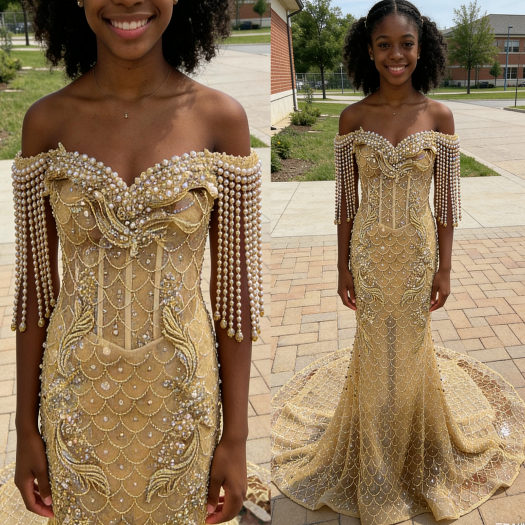 Champagne Prom Dress 2026 Mermaid Prom Dress Pearls Crystals Appliques Evening Dresses For Black Women Birthday Party Formal Receiption Gowns Dresses ZJ076