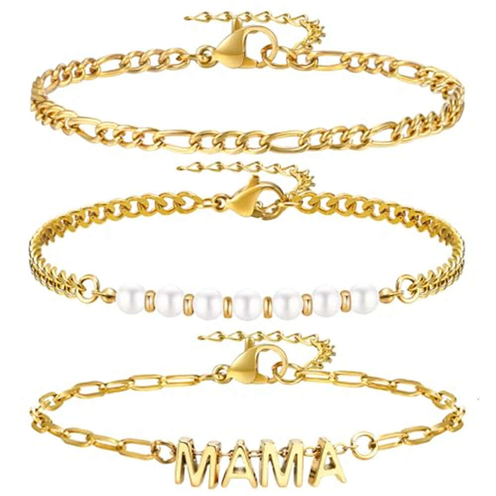 High-quality 14K gold-plated Cuban chain luxury stainless steel pearl bracelet for Mother's Day gift to mom or grandma