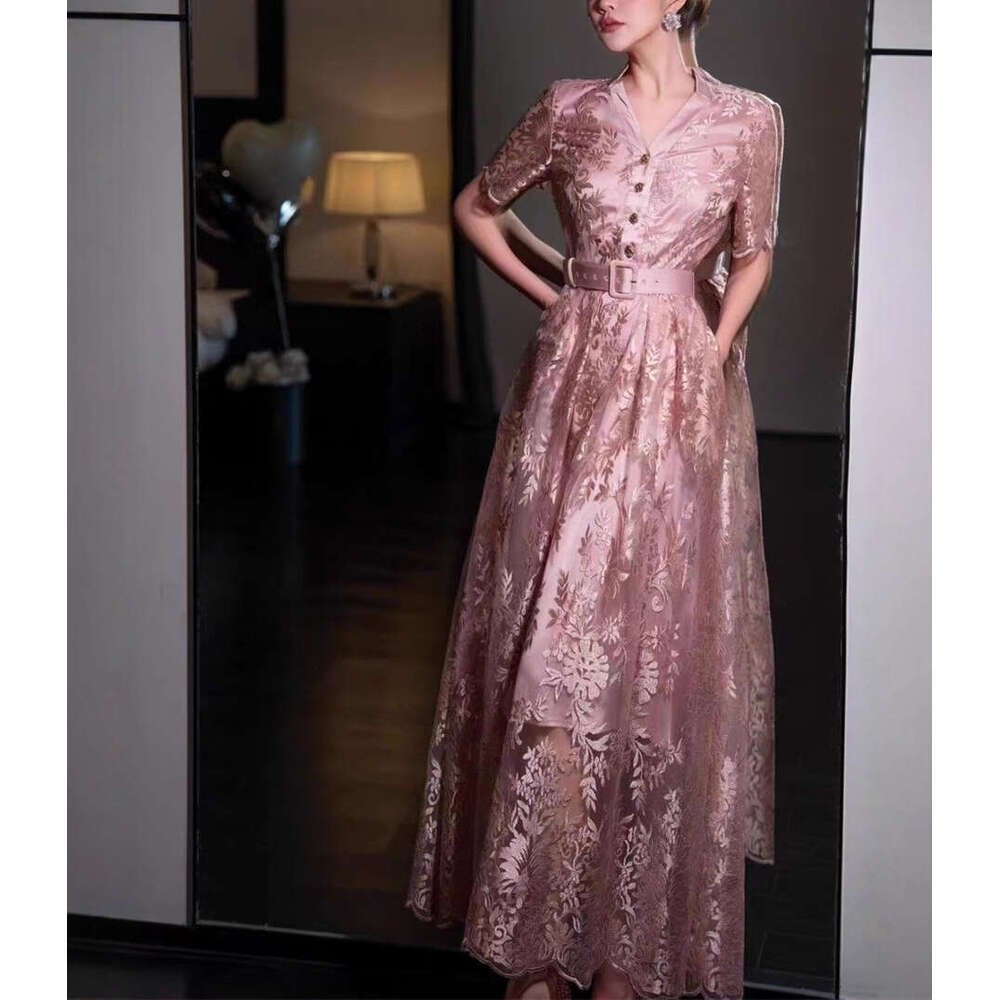 2026 a2 Spring and Summer New Designer Lady Exquisite Jacquard Light Luxury Elegant Large Bottom Long Dress