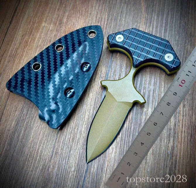 Top Quality H2616 Fixed Knife USA-10 pocket knife Titanium Coating Double Edge Blade Full Tang G10 Handle Outdoor Survival Tactical Knives with Kydex