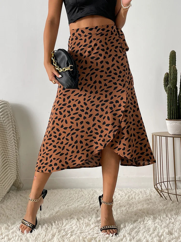 Benuynffy Boho Women Casual Print Tie Side Wrap Skirt Elegant High Waist Female Summer Asymmetrical Knee Length A-Line Skirts 260306