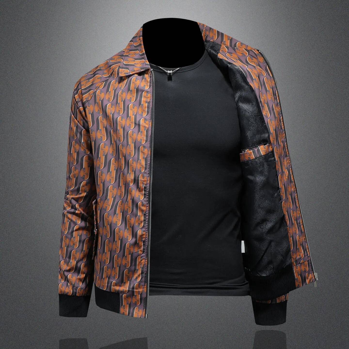 Luxury Printed Turn Down Collar Men's Jacket Business Bomber Jackets Male Casual Coats Social Streetwear Men Clothing