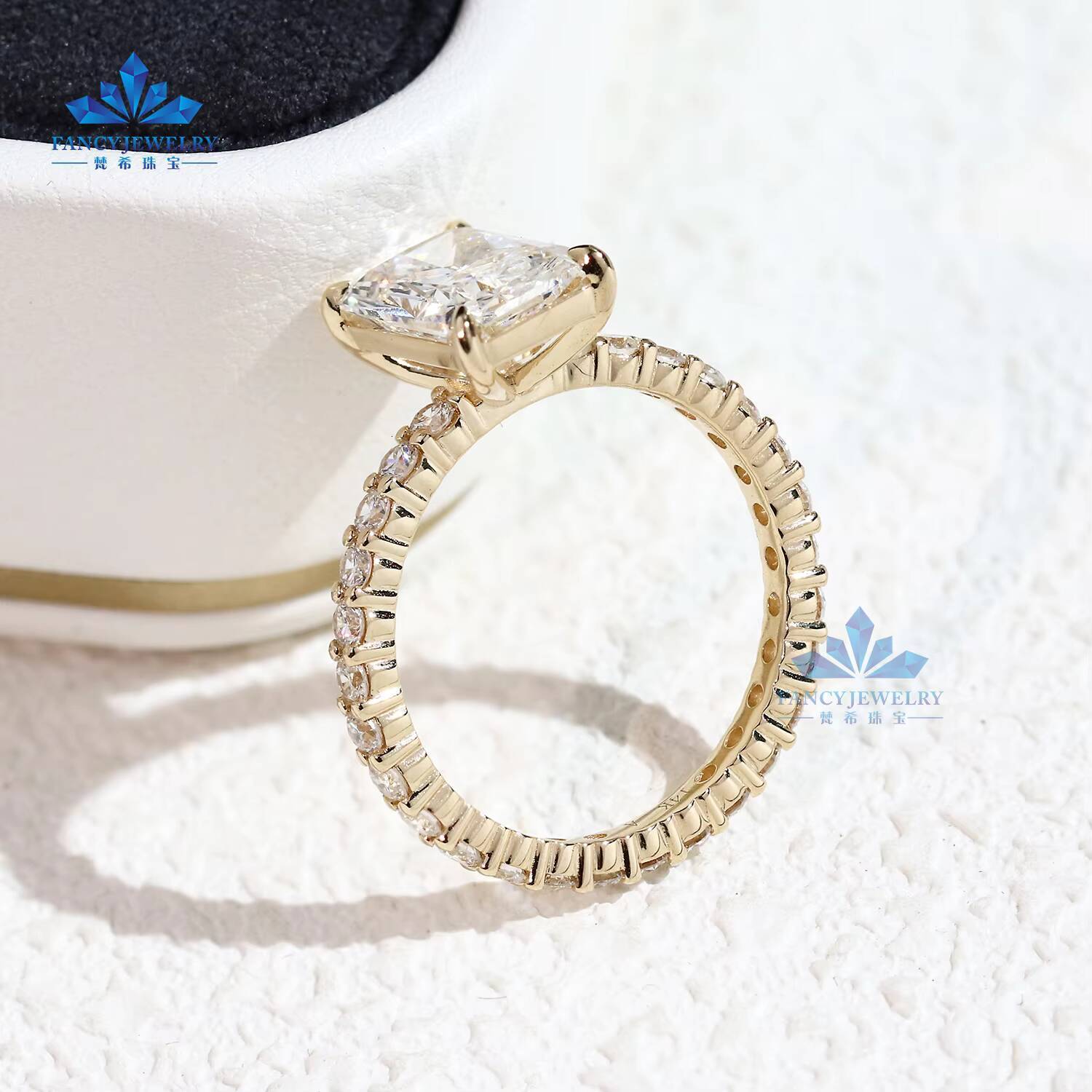 10K Solid Gold Radiant Cut Solitaire VVS VS IGI Certified Lab Grown Diamond Womens Halo Engagement Ring
