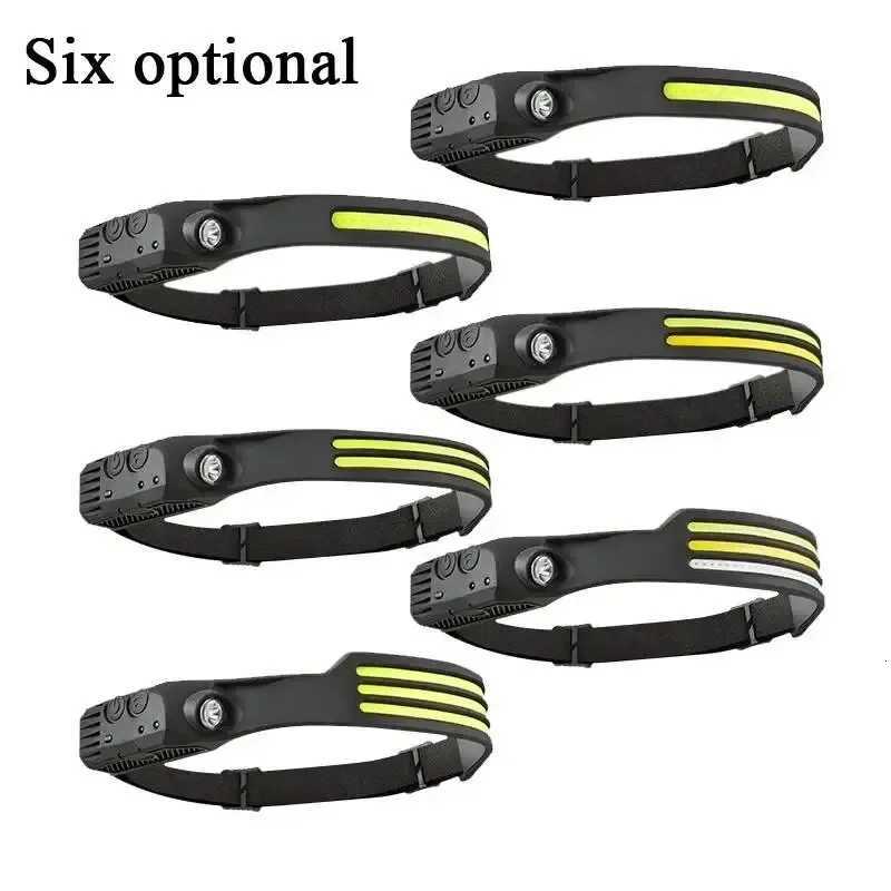 COB LED Headlamp 1 2 3 Wire Selection 5 Light Modes USB Rechargeable Waterproof for Outdoor Emergency Work Mining Caving H260307