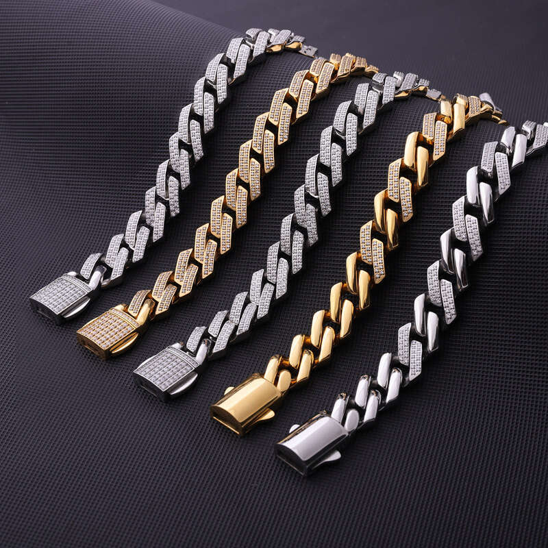 European and American alloy Cuban chain, full diamond, high-quality diamond-studded men's hip-hop style bracelet, cross-border bestseller launch