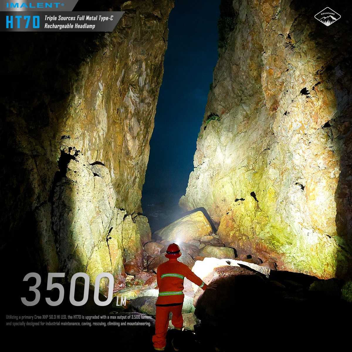 IMALENT HT70 LED Headlamp 3500LM 349M 5000mAh Battery Type-C Rechargeable White Red Light Three-Light Source Headlight H260307