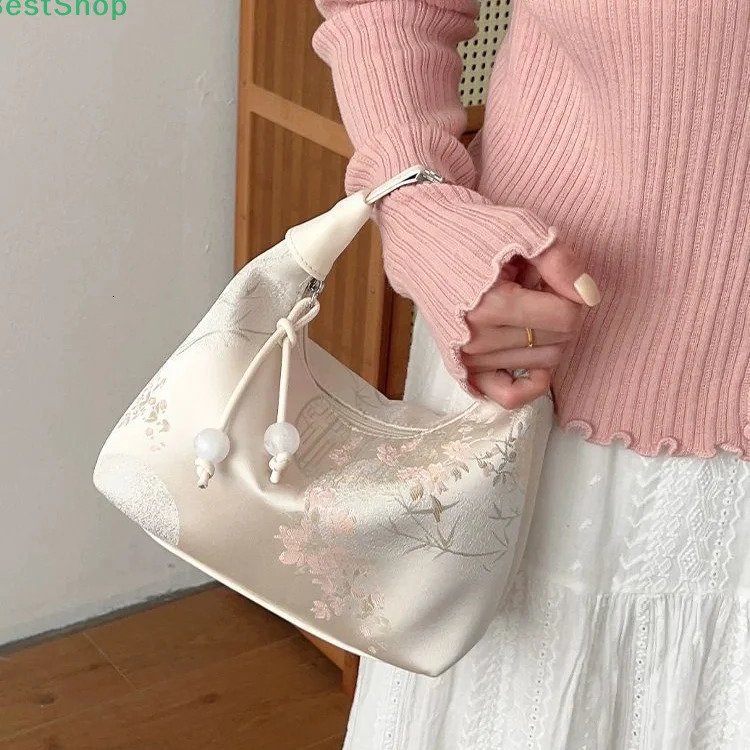 RebeccaChinese Style Embroidered Handbag Hanfu Embroidery Zipper Crossbody Bag Cheongsam Party 260307