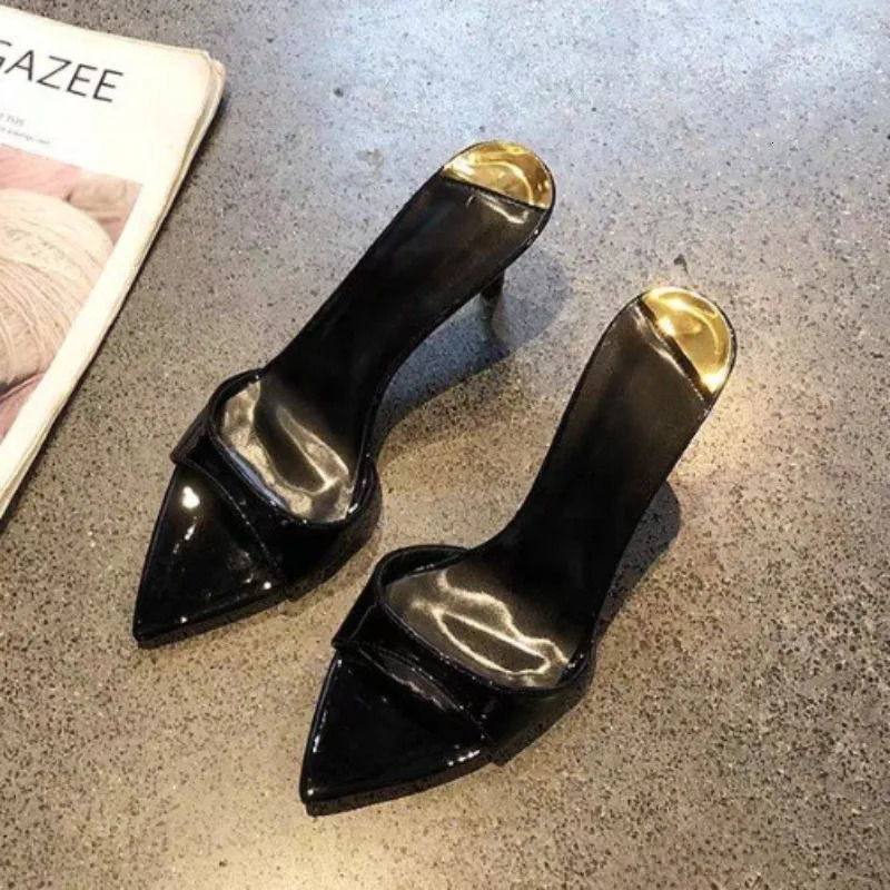 Style Fashion Sexy PU Shallow Slim High HeelsWomens Pointed Open Toe Outdoor Solid Color Anti Slip Sandals Slippers Mules 260306