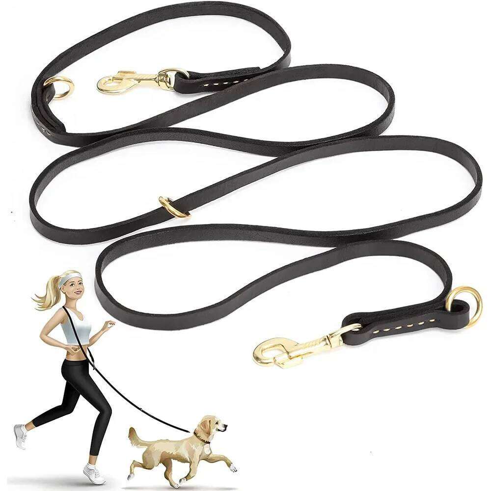 Genuine Leather Hands Free Adjustable Service Dog Strong Multi Function Cross Body Leash for Dogs 7 Uses in One Pet Lead 26Y0301