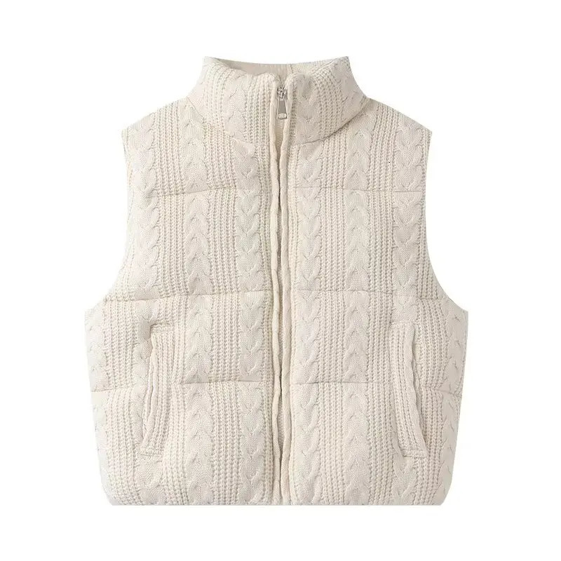 Womens Beige Sleeveless Vest Jacket Knitted Solid Outwear Waistcoat Streetwear Fashion 2026 Inszart Coat 260306