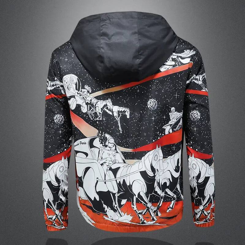 Minglu Allover Printed Hooded Casual Men's Jackets High Quality Spring Autumn Zipper Male Coats Plus Size 5XL Man Outerwear