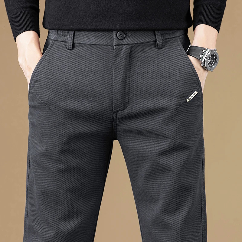 Autumn Winter High Quality Cotton Fabric Casual Pants Men Slim Fit Grey Black Korea Work Classic Cargo Trousers Male 28-38 260305
