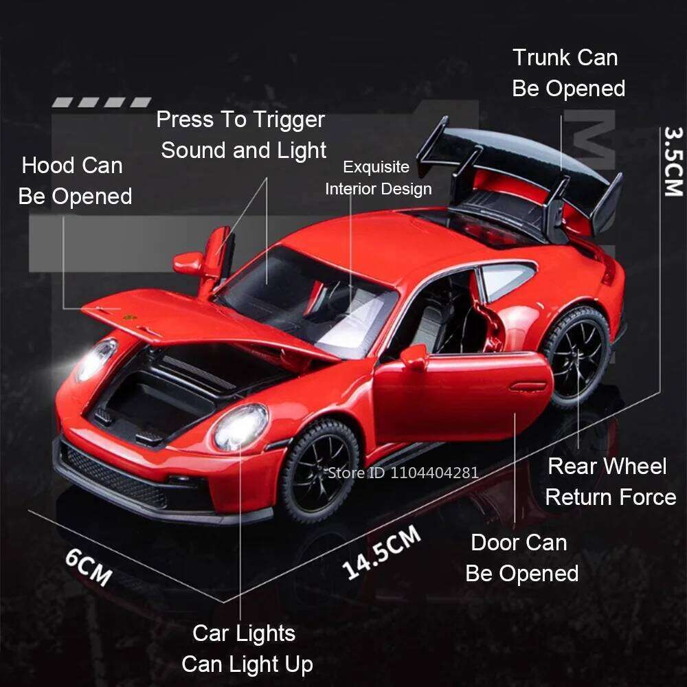 1:32 911 GT3 Panamera Alloy Model Toys Car Doors Opened Sound Light Pull Back Rubber Tires Children Diecast Toy Vehicle Boy Gift Z260306