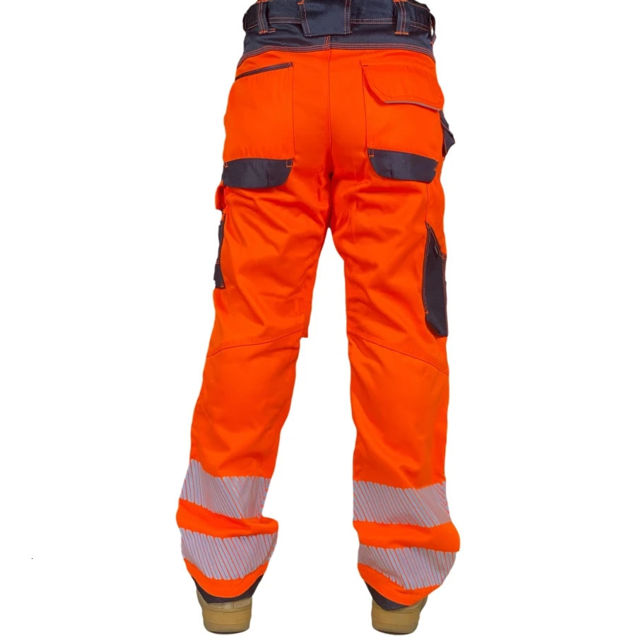 Reflective Stripe Pants Multi Pockets Cotton Construction Work Pants for Men Ouddoor Road Workwear Trousers Safety Cargo Pants 260305
