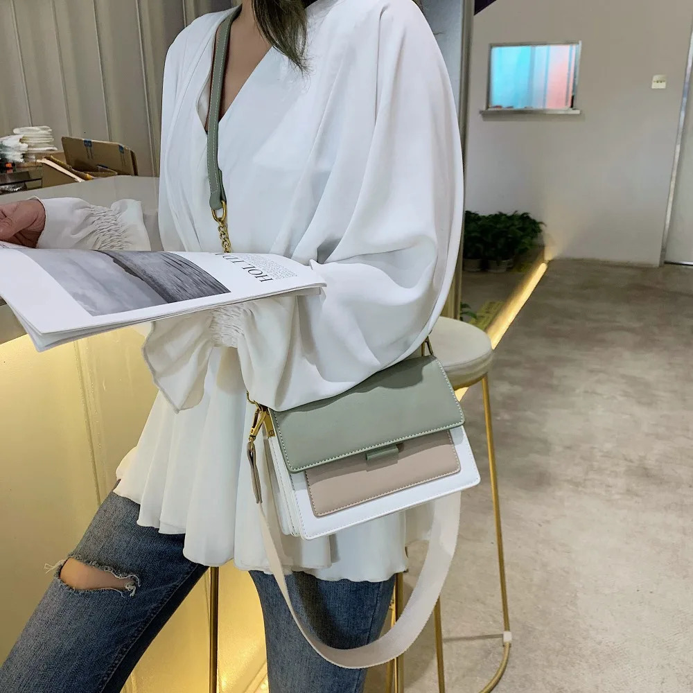 Contrast color Leather Crossbody Bags For Women Travel Handbag Fashion Simple Shoulder Messenger Bag Ladies Small Flap Bag 260306