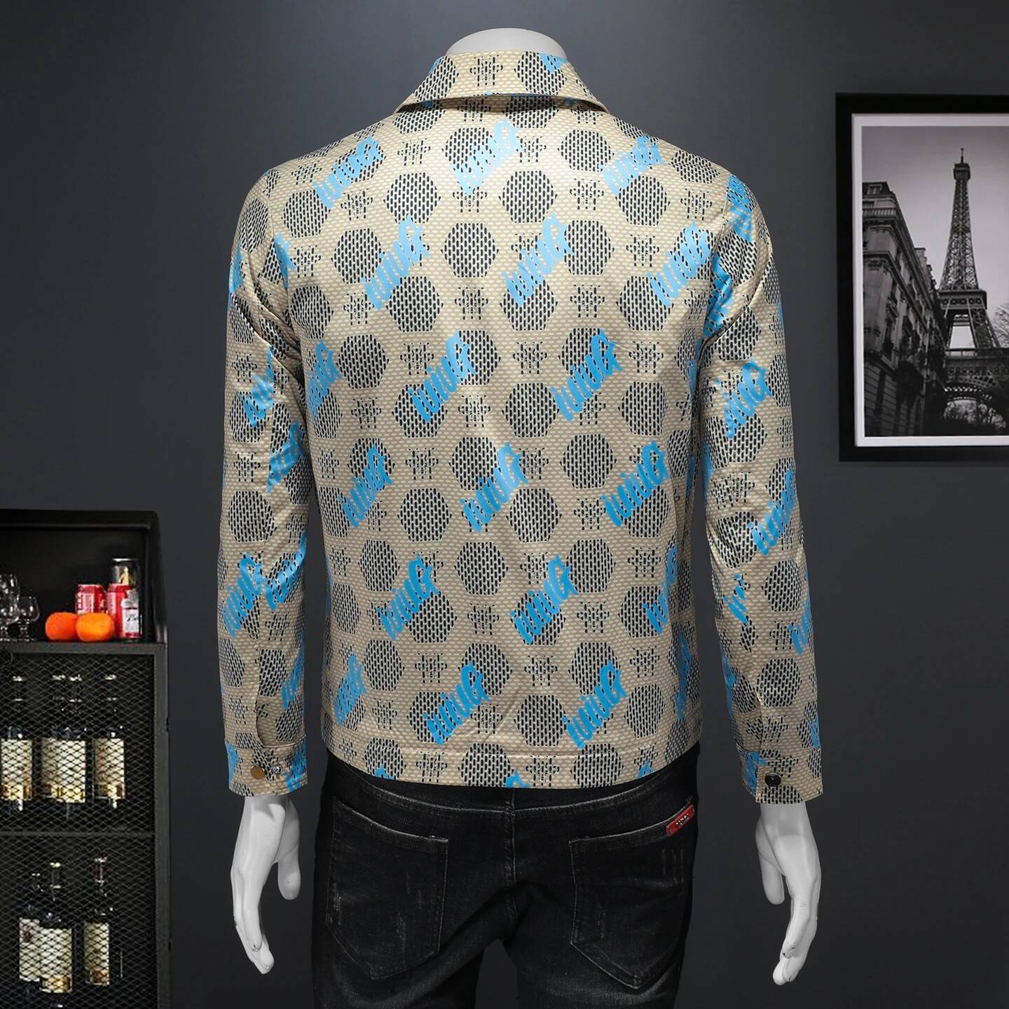 New High Quality Handsome Fashion Trend Business Elastic Cargo Lapel Jacket Korean Men's Casual Print Coat