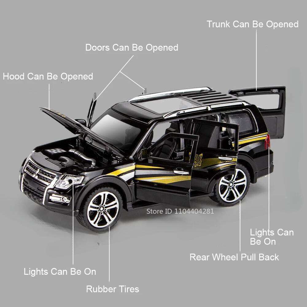 1:32 Mitsubishi Pajero Evolution Alloy Car Toys Diecast Model Doors Opened Sound Light Pull Back Vehices for Boy's Birthday Gift Z260306
