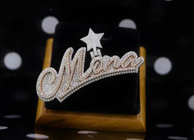 Custom Name Moana Iced Out Star Pendant with Moissanite Stones for Women