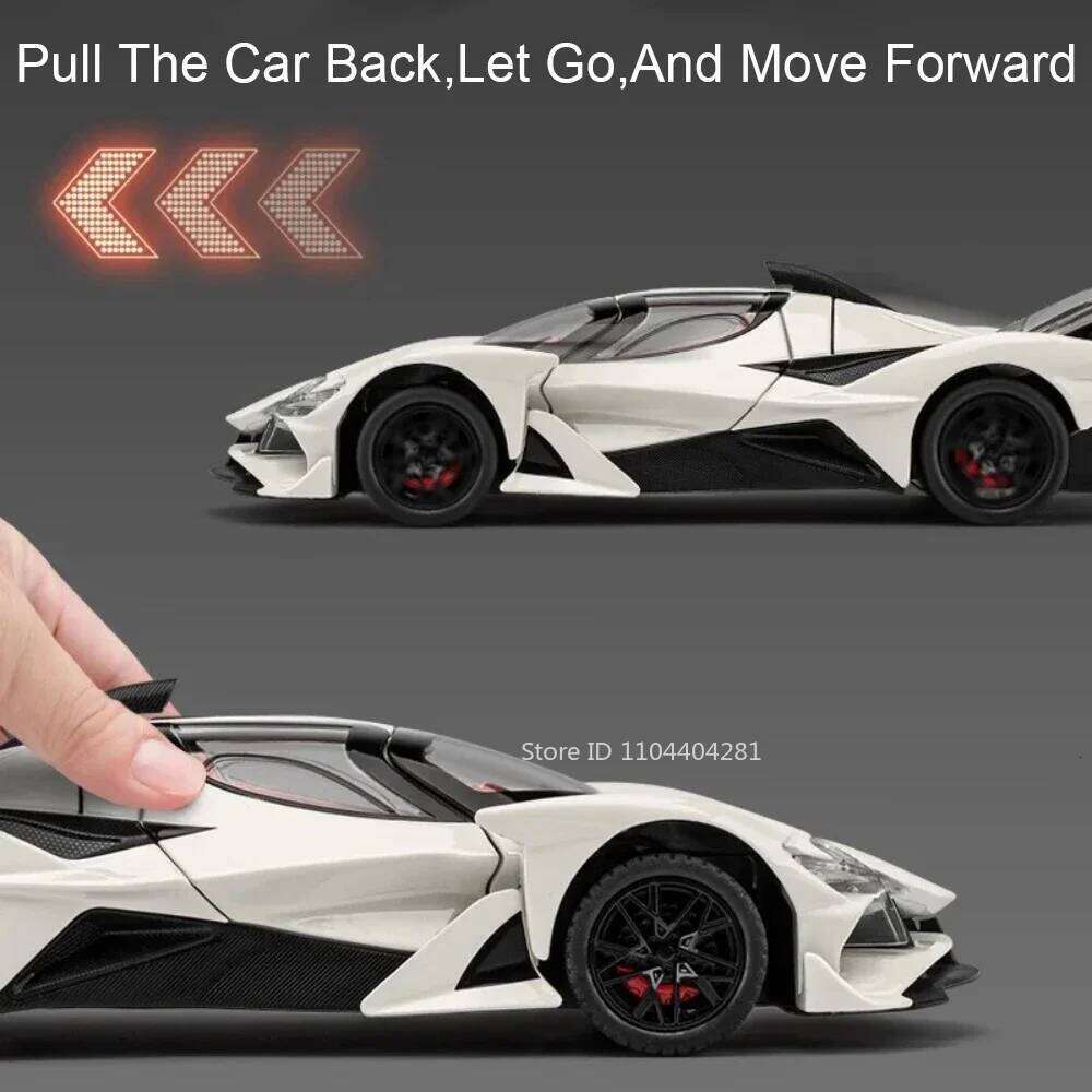 1:24 Apollo EVO IE Alloy Sports Car Model Diecast Toy Doors Opened with Sound Light Pull Back Miniature Vehice for Children Gift Z260307