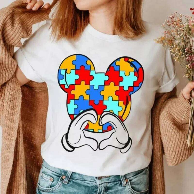 Hand Heart Gesture Printed Women's T-Shirt Autism Awareness Ladies Casual Funny Clothes Street Harajuku Tops XJ260306 XJ260306
