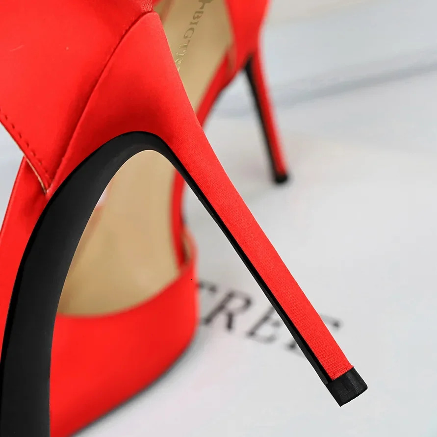 Summer Women 10cm High Heels Sandals Lady Wedding Bridal Scarpins Silk Heels Fetish Pumps Blue Green Pink Strappy Fashion Shoes 260306
