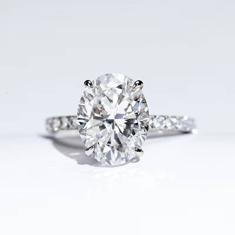 MiShang Fine Jewelry Rings 18K White Gold Oval Shape Cut Lab Diamond Engagement Ring for Women