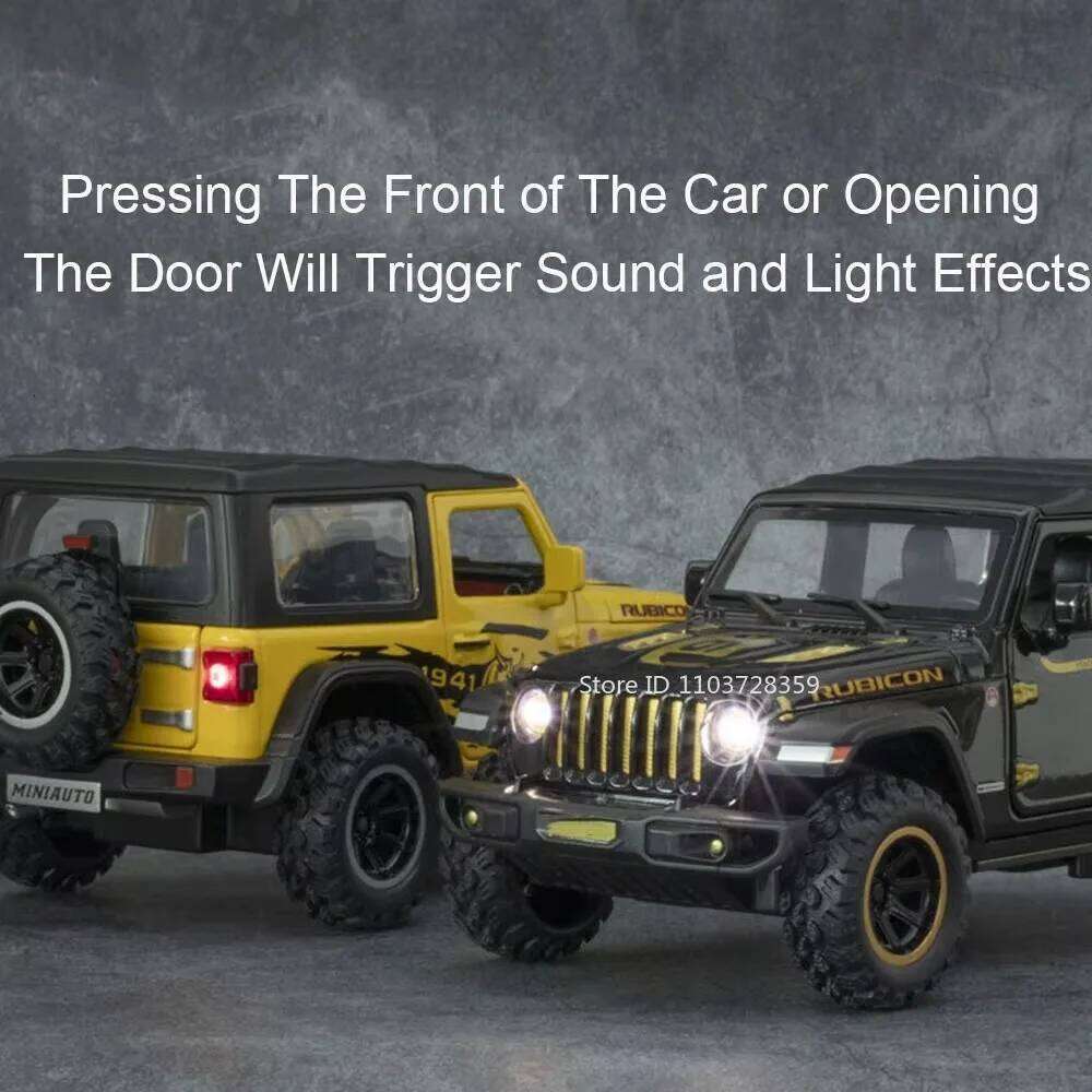 1:32 Wrangler Rubicon Diecast Off-road Vehicle Alloy Model Toys Car Doors Opened with Sound Light Pull Back Police Cars Kid Gift Z260306