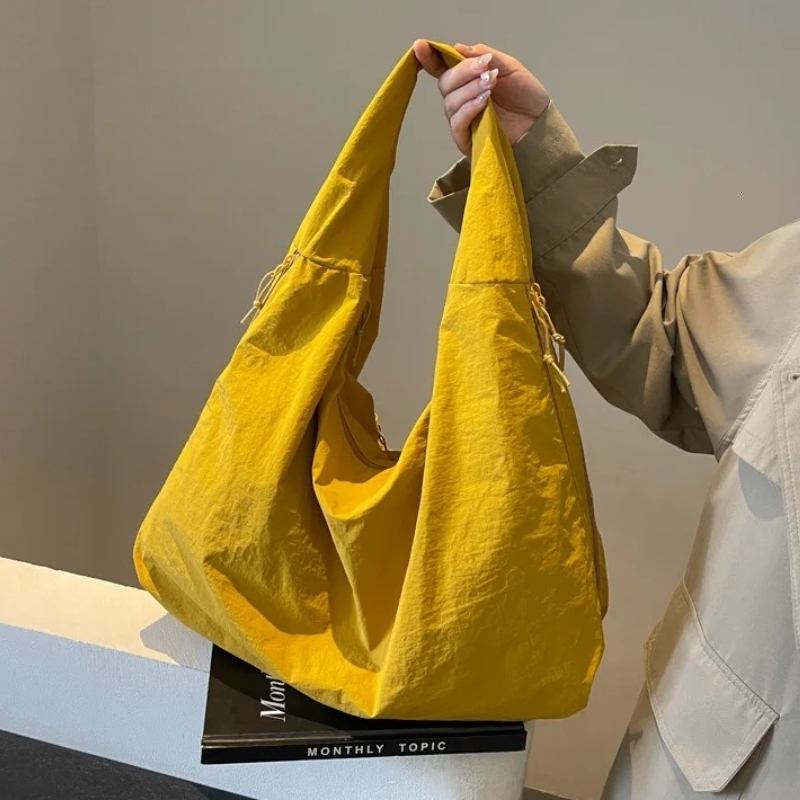 Casual Nylon Shoulder Bag Multi-Pocket Double Zipper High Capacity Tote Bag 2026 Fashion Solid Color Handbags Shopping Bag 260306