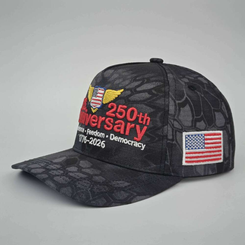 The 250th anniversary camouflage hat the United States! Embroidered wings, flags patriotism of "independence, freedom and Y260304