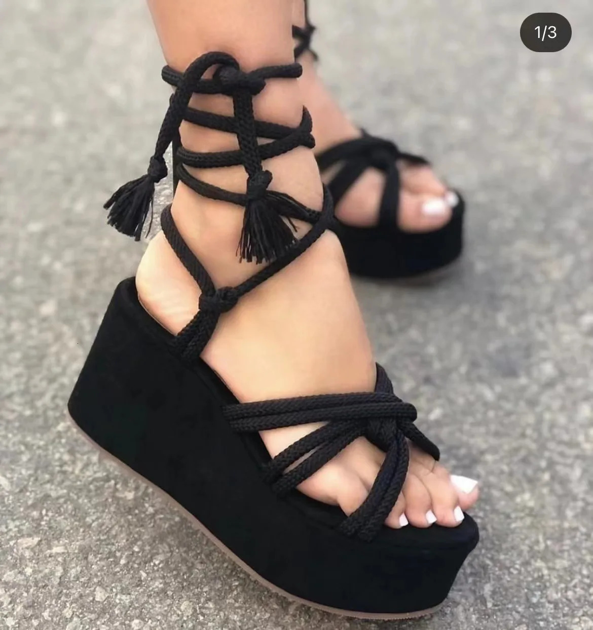 Platform Wedge Strappy Sandals Women Fashion Round Toe Cross Tied Height Increase Open Toe Women Sandals 260306