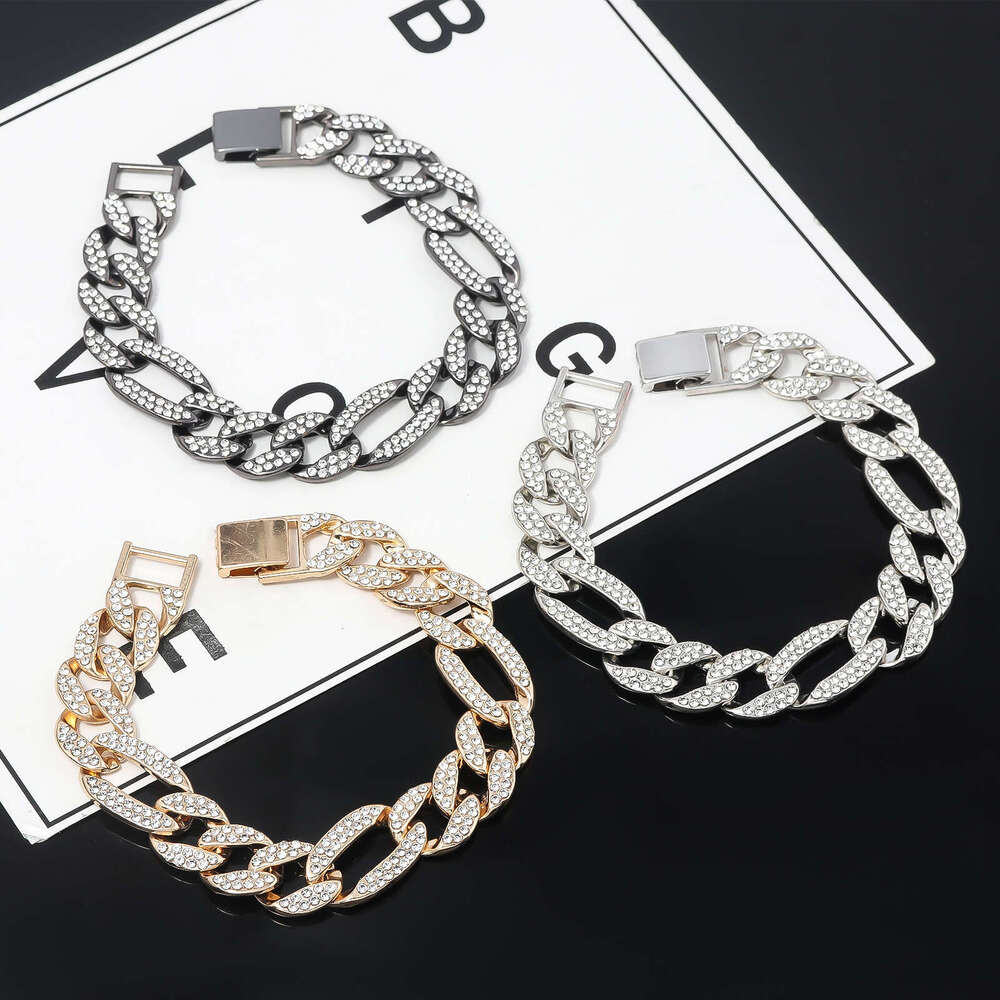Best-selling in Europe and America, high-quality alloy heavy-duty Cuban chain diamond-studded men's rap hip-hop chunky bracelet