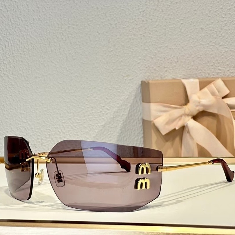 Designer Sunglasses Women Trend Frameless Curved Surface Lens Glasses Women's Luxury cat eye shades sun glasses for women Y2K spicy girl with box - view 3