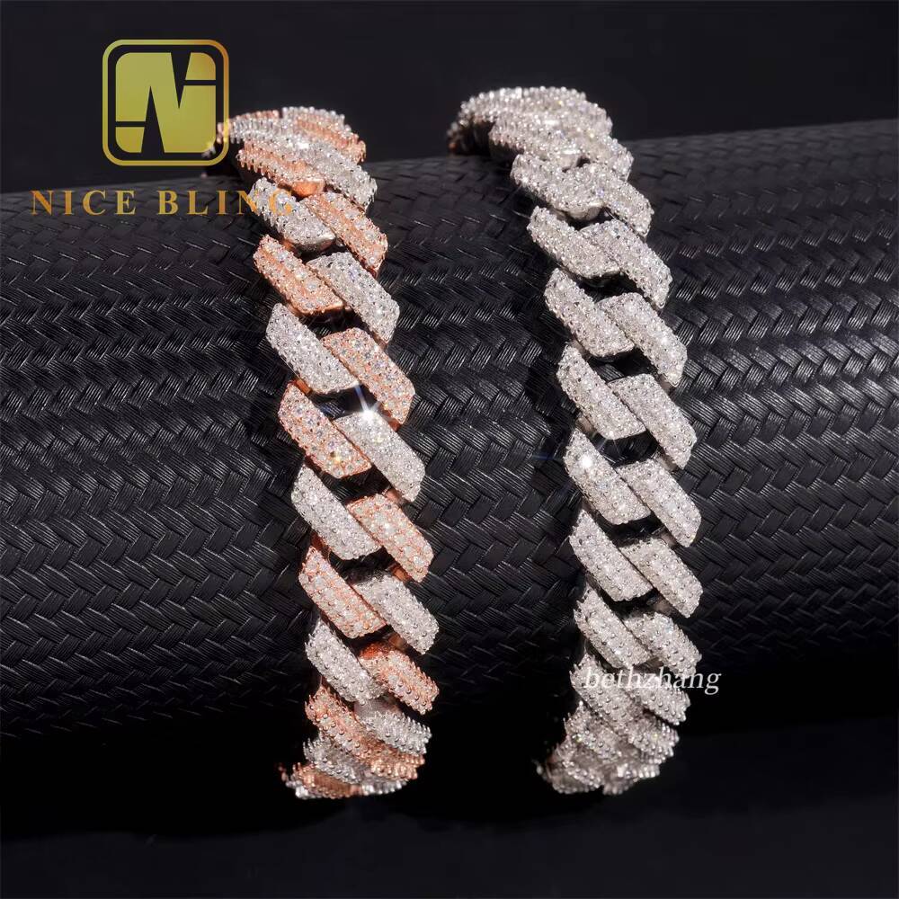 125mm Round Moissanite Cuban Link Chain Lab Diamond Cuban Bracelet 925 Silver Hip Hop Iced Out Jewelry Men Cuban Chain