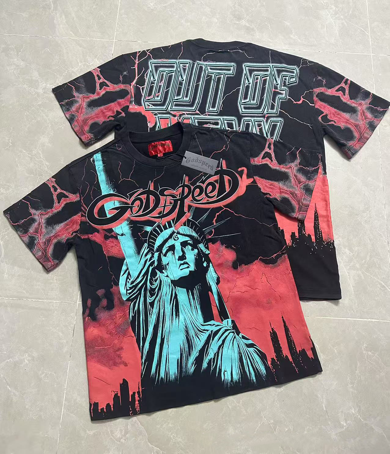 American niche trendy brand GO retro washed and distressed skull print loose short-sleeve T-shirt