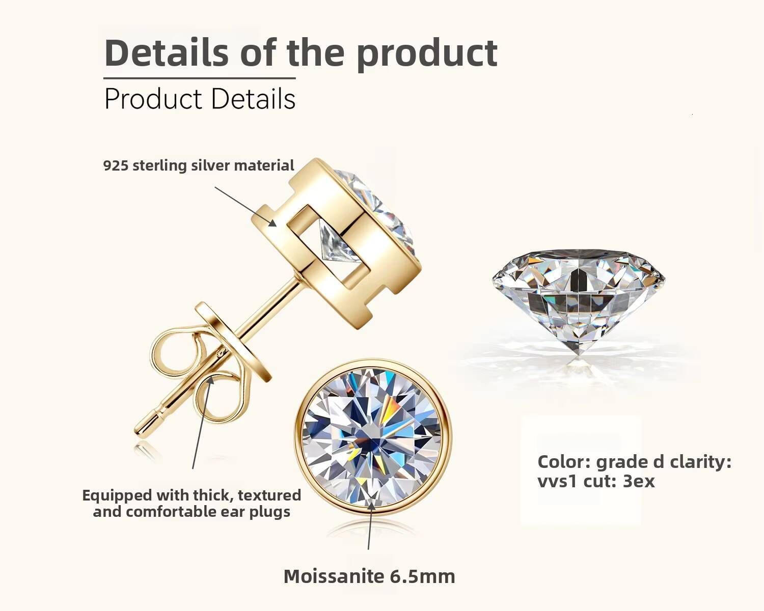 Certifucated 05ct 1ct 2ct Sparkle Round Cut Moissianite 925 Sterling Silver Classic Bezel Stud Earrings for Women