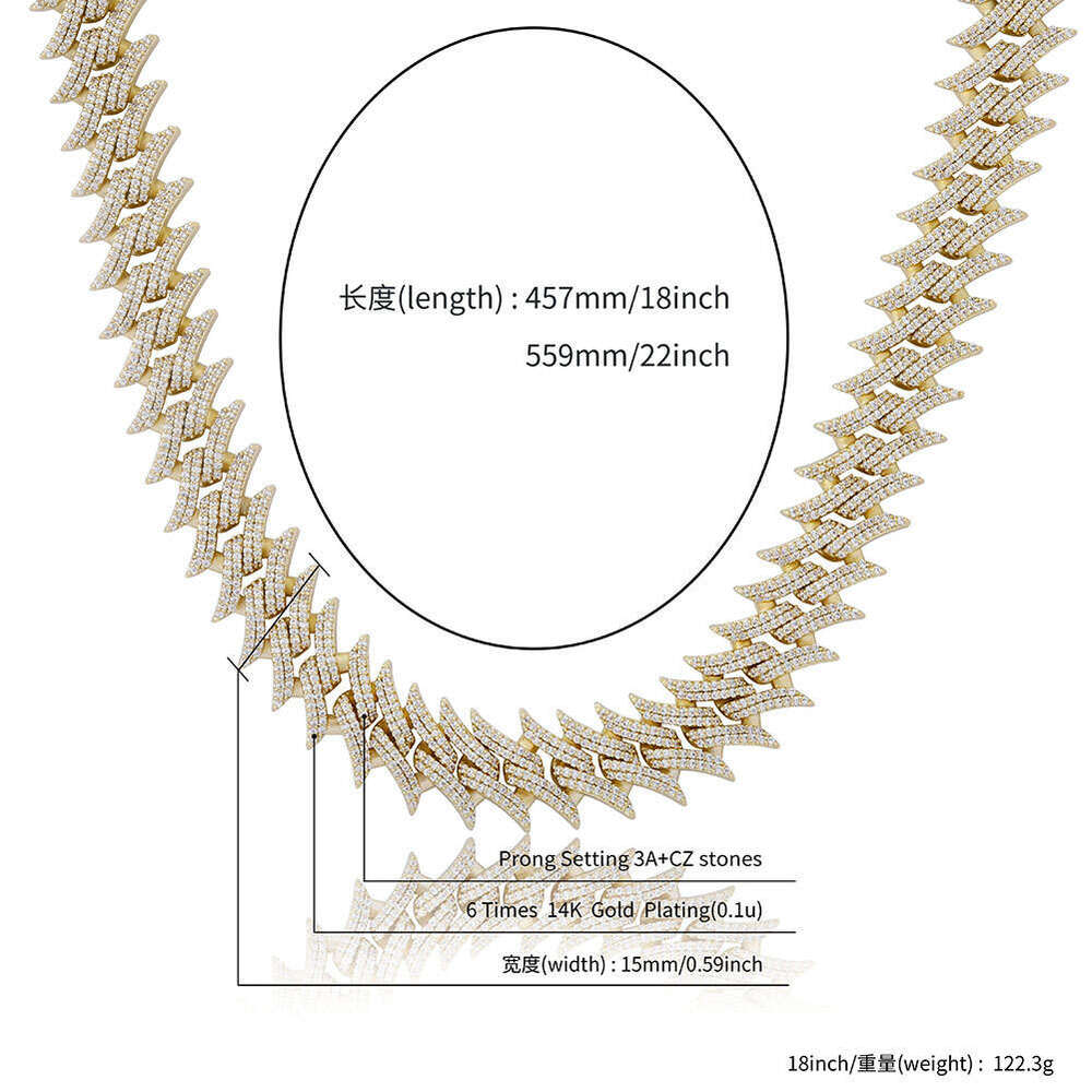European and American Cross-Border New Full Diamond Thorn Cuban Chain High-Quality Design Spike Box Clasp Hip-Hop Necklace Jewelry